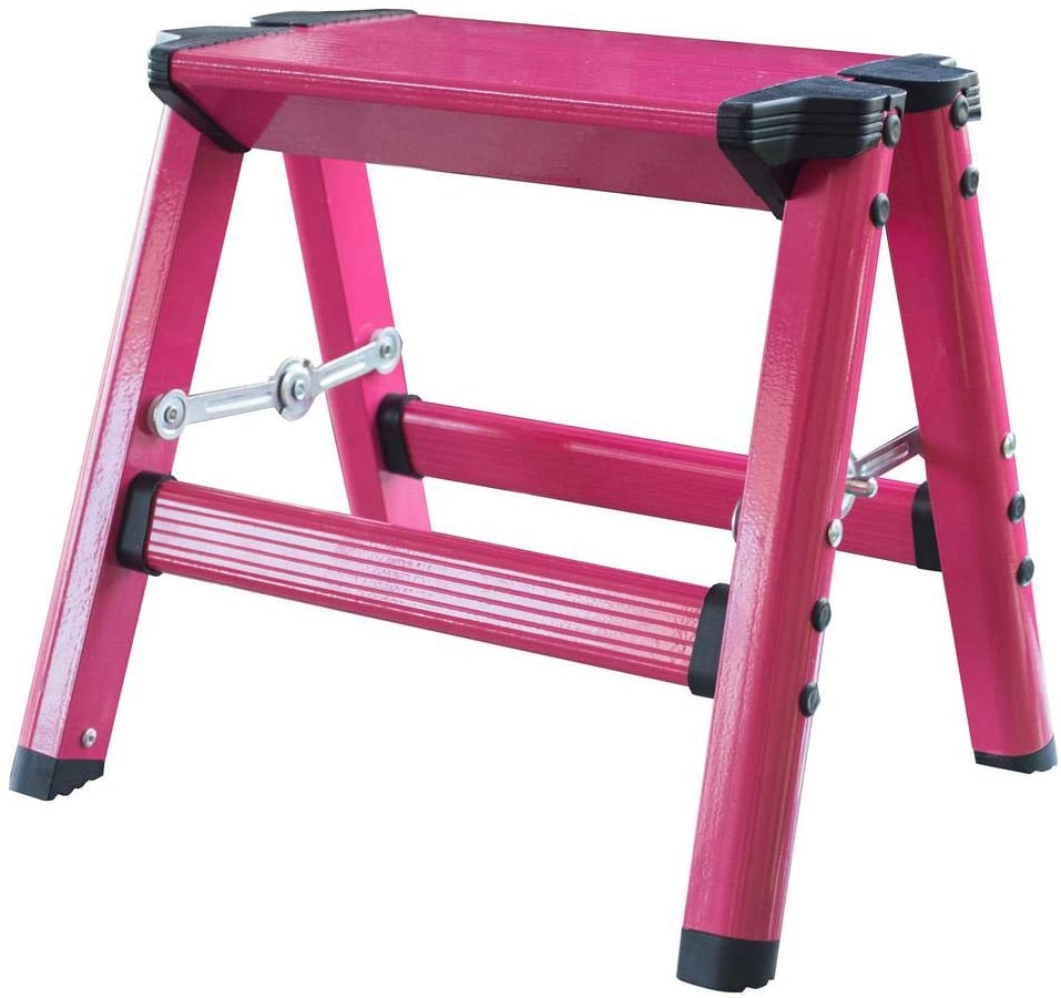 AmeriHome Aluminum Single Step Folding Stool with 330 lbs. Load Capacity in Neon Pink