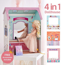 Load image into Gallery viewer, Olivia's Little World - Olivia's Classic 18 inch Doll Convertible Wooden Play House , fits American Girls Dolls, Ice Cream Shop, Dorm, Cup Cake Ship, Dancing Studio, 4-in-1 Scenes with Accessories