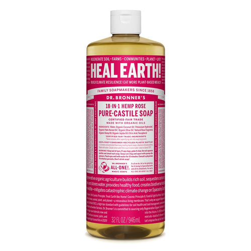 Dr. Bronner’s - Pure-Castile Liquid Soap (Rose, 32 ounce) - Made with Organic Oils, 18-in-1 Uses: Face, Body, Hair, Laundry, Pets & Dishes, Concentrated, Vegan, Non-GMO