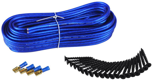 Dual Sub Box Enclosure Installation Kit: Speaker Wire, Screws, Spade Terminals