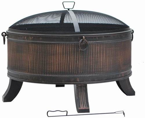 Fire Pit by Hampton Bay - Emberjack 36 in. Round Steel Wood Burning Fire Pit for Outdoor with Spark Guard and Aged Bronze Finish