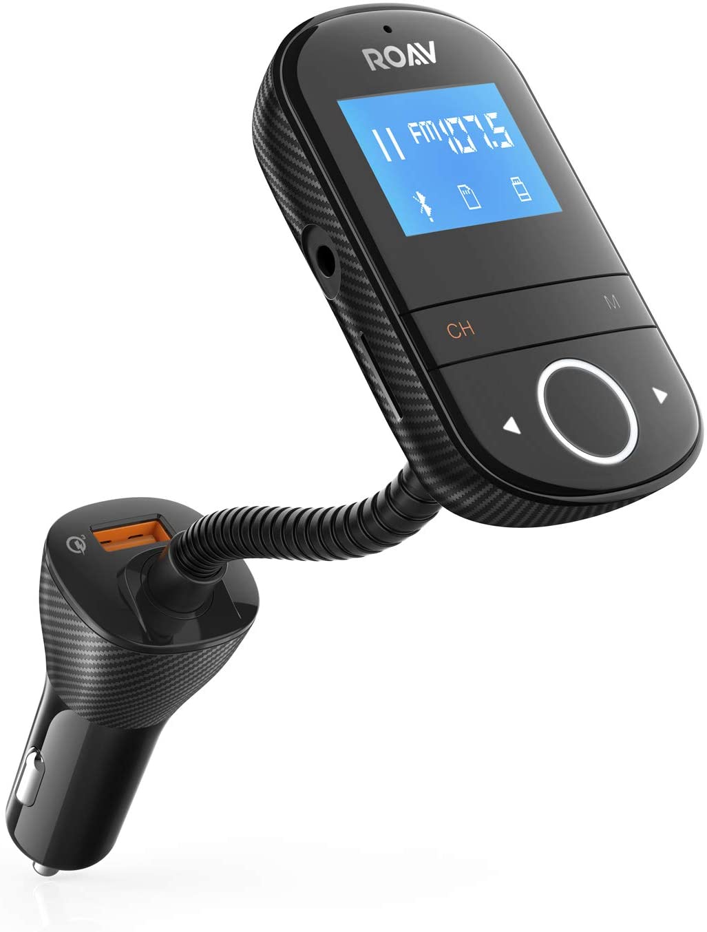 Anker Roav SmartCharge F3 Wireless Bluetooth 4.2 FM Transmitter for Car, Audio Adapter and Reciever Car Kit, 1.44 Inch Display, Dedicated App, Quick Charge 3.0, AUX Output, microSD Card Slot