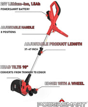 Load image into Gallery viewer, PowerSmart String Trimmer, 20 Volt Lithium-Ion Cordless String Trimmer with 10-INCH Cutting Diameter , 2-in-1 Cordless Trimmer/Edger only 7. 5 pounds, PS76110A
