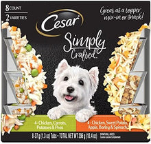 Load image into Gallery viewer, Cesar SIMPLY CRAFTED Adult Wet Dog Food Cuisine Complement Variety Pack –Chicken, Carrot, Potato and Peas, and Chicken, Sweet Potato, Apple, Barley and Spinach 1.3 Ounce Tubs (8-Pack)