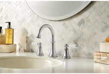 Load image into Gallery viewer, Price Pfister Courant LF-049-COPC Polished Chrome 8" - 15" Widespread Lavatory Faucet with Porcelain Handles