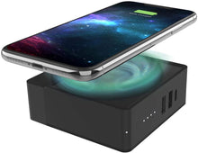 Load image into Gallery viewer, powerstation hub - Portable Battery hub with Foldable AC Power prongs - Compatible with Qi-Enabled Devices, Smartphones, Tablets, and Other USB Devices - Black