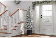 Load image into Gallery viewer, Home Accents Holiday 6.5 ft Starry Light Frasier Fir Potted Flocked LED Pre-Lit Artificial Christmas Tree with 150 Warm White Lights