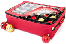 Load image into Gallery viewer, [Red Christmas Ornament Storage Box With Dividers] - (Holds 48 Ornaments up to 3 Inches in Diameter) | Acid-Free Removable Trays with Separators | Clear Window to Easily See Storage Bags Contents