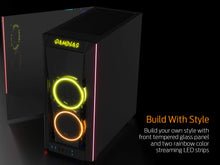 Load image into Gallery viewer, GAMDIAS RGB Gaming Mid-Tower Case Left Tempered Glass Two LED Strip Switchable IO Port with Two RGB Fans Cases TALOS M1, Black