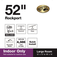 Load image into Gallery viewer, Rockport 52 in. Brushed Nickel LED Smart Ceiling Fan with Light and Remote Works with Google Assistant and Alexa