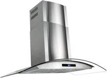 Load image into Gallery viewer, AKDY AWR68AS30 30" Wall Mount Ducted Range Hood with 760 CFM Motor 3 Speed Fan Levels Touch Control Panel LED Lighting Dishwasher Safe SS Filters Curved Tempered Glass and Stainless Steel