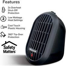 Load image into Gallery viewer, Honeywell HCE100B Heat Bud Ceramic Heater Black Energy Efficient Space Saving Portable Personal Heater With 2 Heat Settings for Home, School, Office
