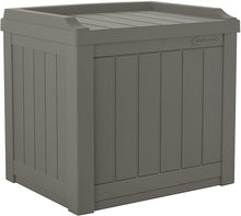 Load image into Gallery viewer, Suncast 22-Gallon Small Deck Box - Lightweight Resin Indoor/Outdoor Storage Container and Seat for Patio Cushions and Gardening Tools - Store Items on Patio, Garage, Yard - Stone Gray