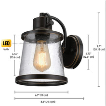 Load image into Gallery viewer, Charlie Outdoor Indoor Wall Sconce, LED Bulb Included, Oil Rubbed Bronze,