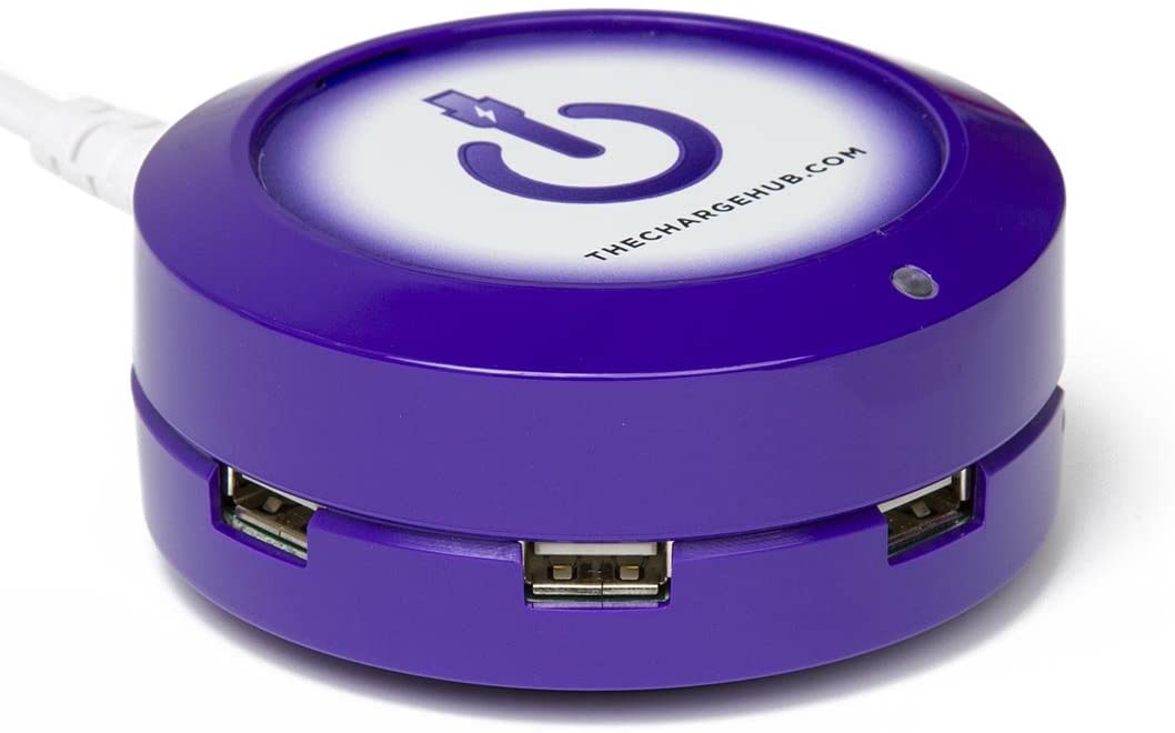 ChargeHub X5 - 5-Port USB Charger Desktop Charging Station 2.4A Per Port/25W - SmartSpeed Technology for iPhone X/8/7/6 Plus, iPad, Galaxy S9/S8/S7, Nexus, LG & Other Devices - Round (Purple)