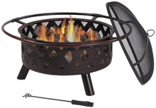 Load image into Gallery viewer, Sunnydaze Crossweave Outdoor Fire Pit - 30 Inch Deep Bonfire Wood Burning Patio &amp; Backyard Firepit for Outside with Spark Screen, Fireplace Poker, and Metal Grate, Bronze
