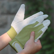 Load image into Gallery viewer, Worth Garden Upgraded &amp; Durable Garden/Outdoor Gloves - Cotton Knitted Fabric - Leather Work Glove - 3 Year Guarantee