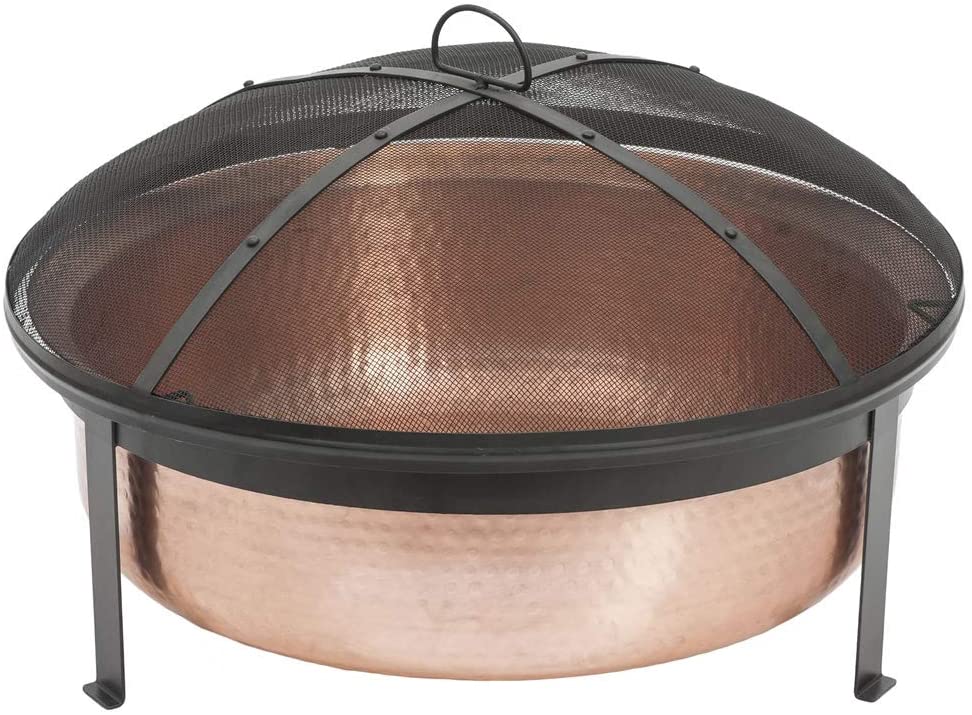 CobraCo SH101 Hand Hammered 100% Copper Fire Pit with Screen and Cover
