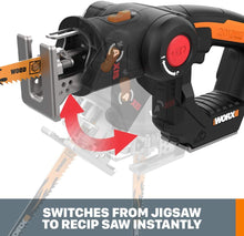 Load image into Gallery viewer, WORX WX550L Axis Convertible Jigsaw To Reciprocating Saw with Orbital Mode, Variable Speed, &amp; Tool-Free Blade Change System –