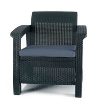 Load image into Gallery viewer, Keter Corfu 4 Piece Set All Weather Outdoor Patio Garden Furniture w/Cushions, Charcoal
