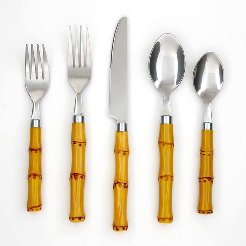 Cambridge Silversmiths Bamboo Plastic 20 Piece Flatware Set, Silver