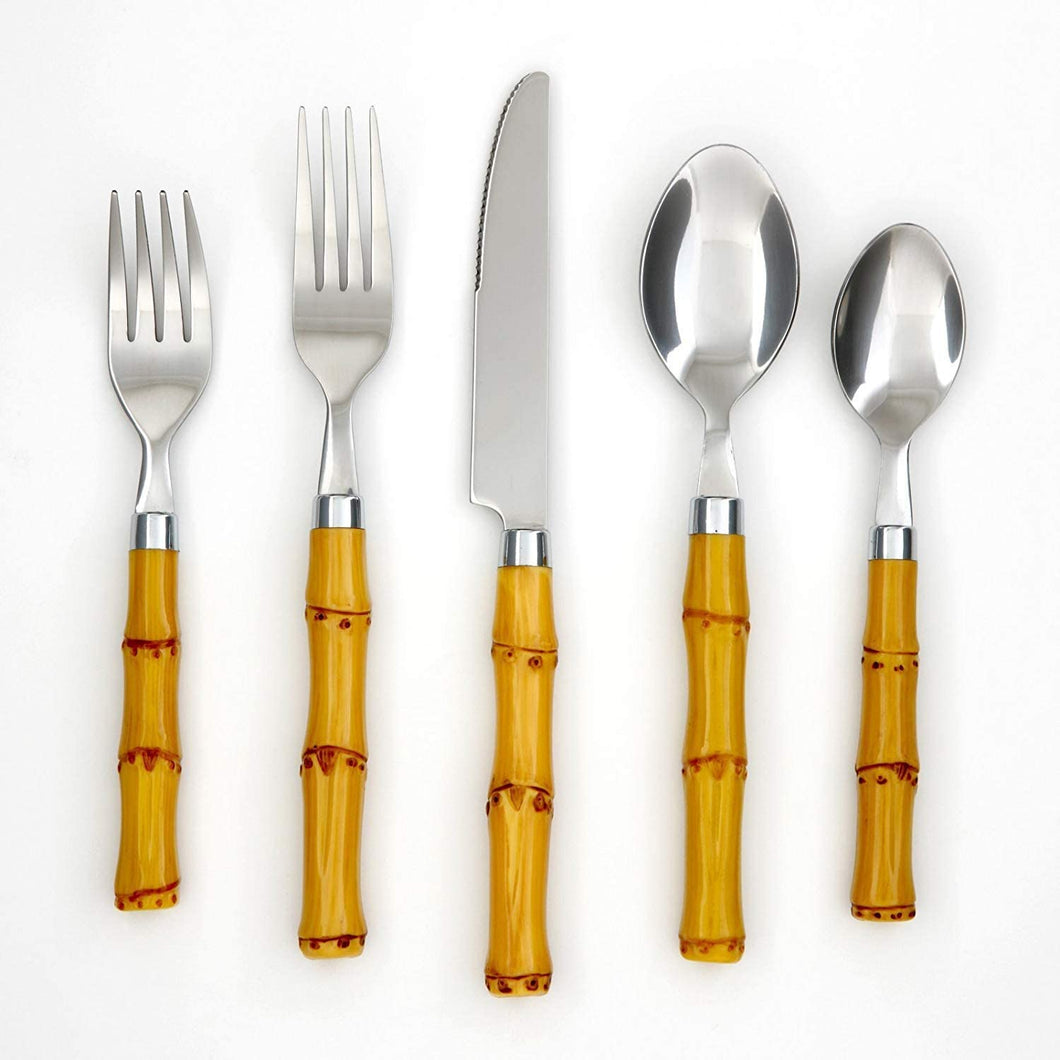 Cambridge Silversmiths Bamboo Plastic 20 Piece Flatware Set, Silver