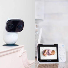 Load image into Gallery viewer, Panasonic Video Baby Monitor with Remote Pan/Tilt/Zoom, Wide-Angle Lens, Extra Long Audio/Video Range, 2 Way Talk and Lullaby or White Noises - KX-HN3001W (White)