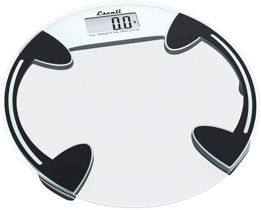 Escali Digital Glass Platform Bathroom Scale, 400lb x 0.2lb/180kg x 0.1kg, Clear, B180RC