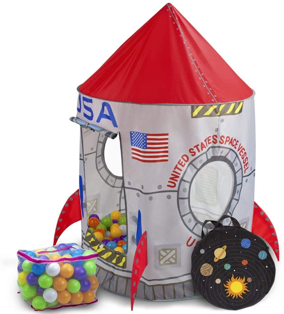 Imagination Generation Space Adventure Roarin' Rocket Play Tent | Includes 100 Soft Ball Pit Balls and Carrying Bag for Travel | Rocket Ship Tent Requires Only Minimal Assembly