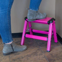 Load image into Gallery viewer, AmeriHome Aluminum Single Step Folding Stool with 330 lbs. Load Capacity in Neon Pink