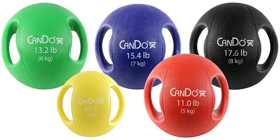 Cando Molded Dual Handle Medicine Ball - 5 pc Set (Tan, Yellow, Red, Green, Blue)