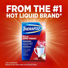 Load image into Gallery viewer, Theraflu Flu and Sore Throat Hot Liquid Powder, Apple Cinnamon Flavor, for relief from Nasal Congestion, runny nose and Headache - 6 Count Box