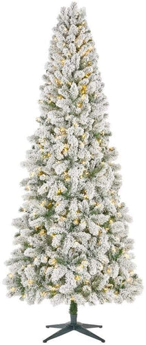 Home Accents Holiday 9 ft. Pre-lit LED Heavy Flocked Wesley Slim Long Needle Artificial Christmas Pine with 550 SureBright Warm White Lights