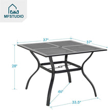Load image into Gallery viewer, MFSTUDIO 37" x 37" Square Outdoor Dining Table Patio Bistro Table Powder-Coated Steel Frame Top Umbrella Stand Deck Outdoor Furniture Garden Table, Black