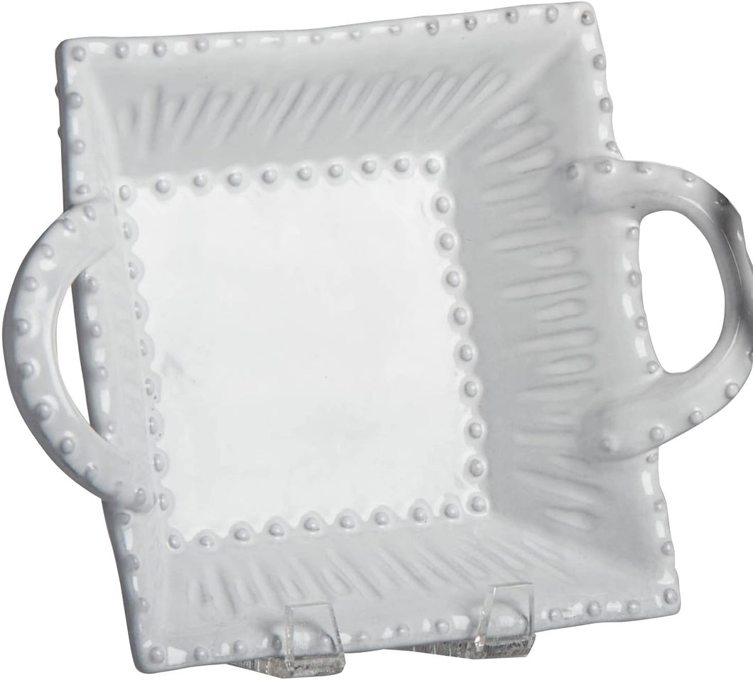 Abigails Ceramic Charlot Square Serving Bowl, White, Small/8