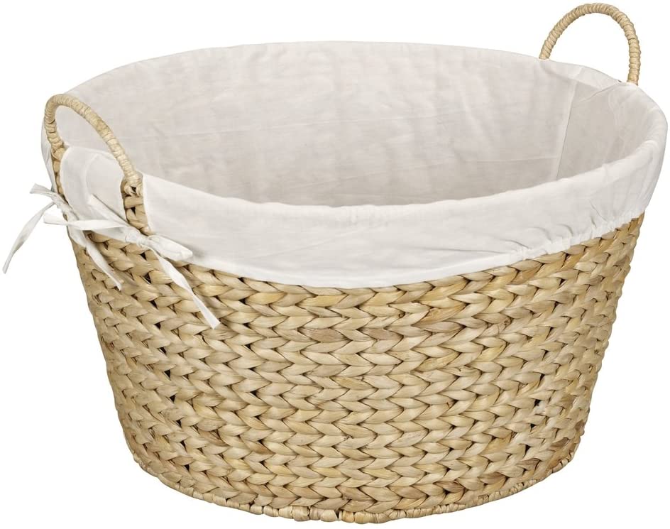 Household Essentials ML-6667B Round Wicker Laundry Basket Hamper with Liner - Dark Brown