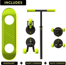 Load image into Gallery viewer, MorfBoard Skate &amp; Scoot Combo Set, Chartreuse/Black Color