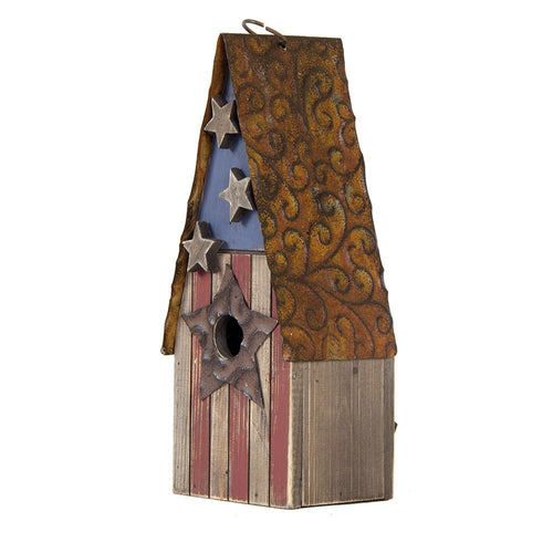 Glitzhome Wooden Patriotic Distressed Garden Bird House (12.4 Inch)
