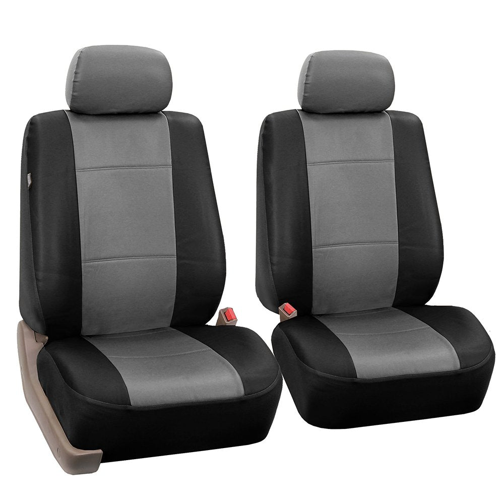 FH Group PU002GRAYBLACK102 Gray/Black Faux Leather Front Bucket Seat Cover, Set of 2 Airbag Compatible