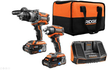 Load image into Gallery viewer, RIDGID 18-Volt OCTANE Lithium-Ion Cordless Brushless Combo Kit with Hammer Drill, Impact Driver, (2) 3.0 Ah Batteries, Charger