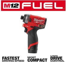 Load image into Gallery viewer, Milwaukee 2553-21 M12 FUEL 1/4 in. Hex Impact Driver Kit with One 2.0 Ah Battery, Charger and Bag