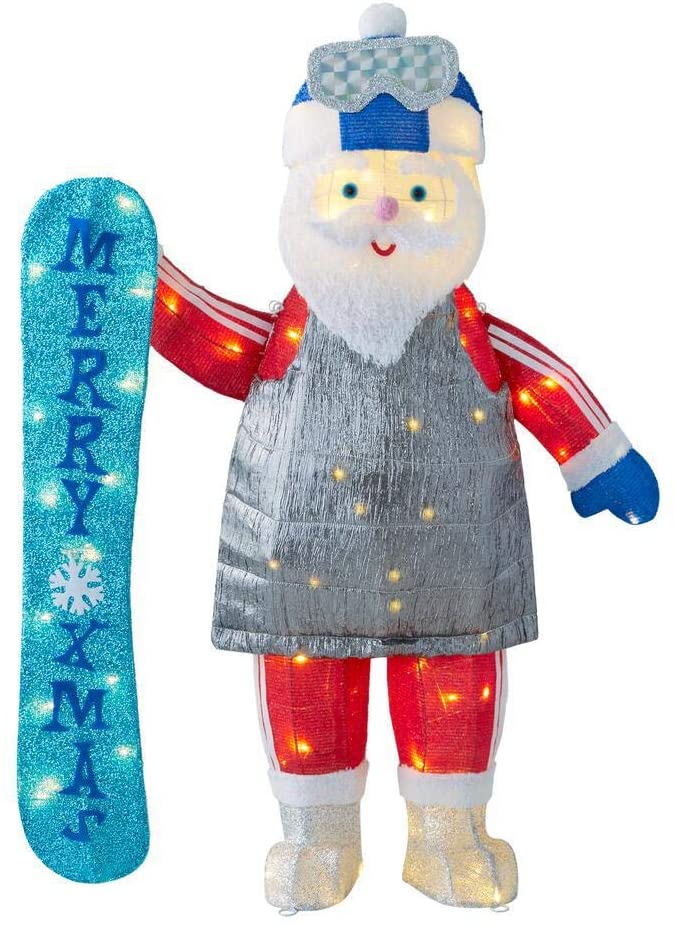 Home Accents Holiday 4 ft Yuletide Lane LED Santa with Snowboard