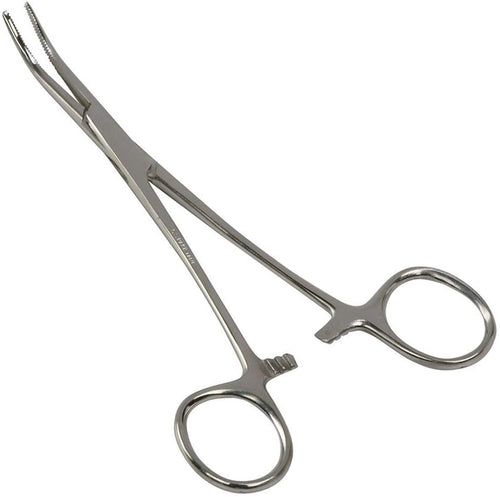 Briggs Precision Kelly Forceps Locking Tweezers Clamp, Silver, Curved, 5-1/2 Inch