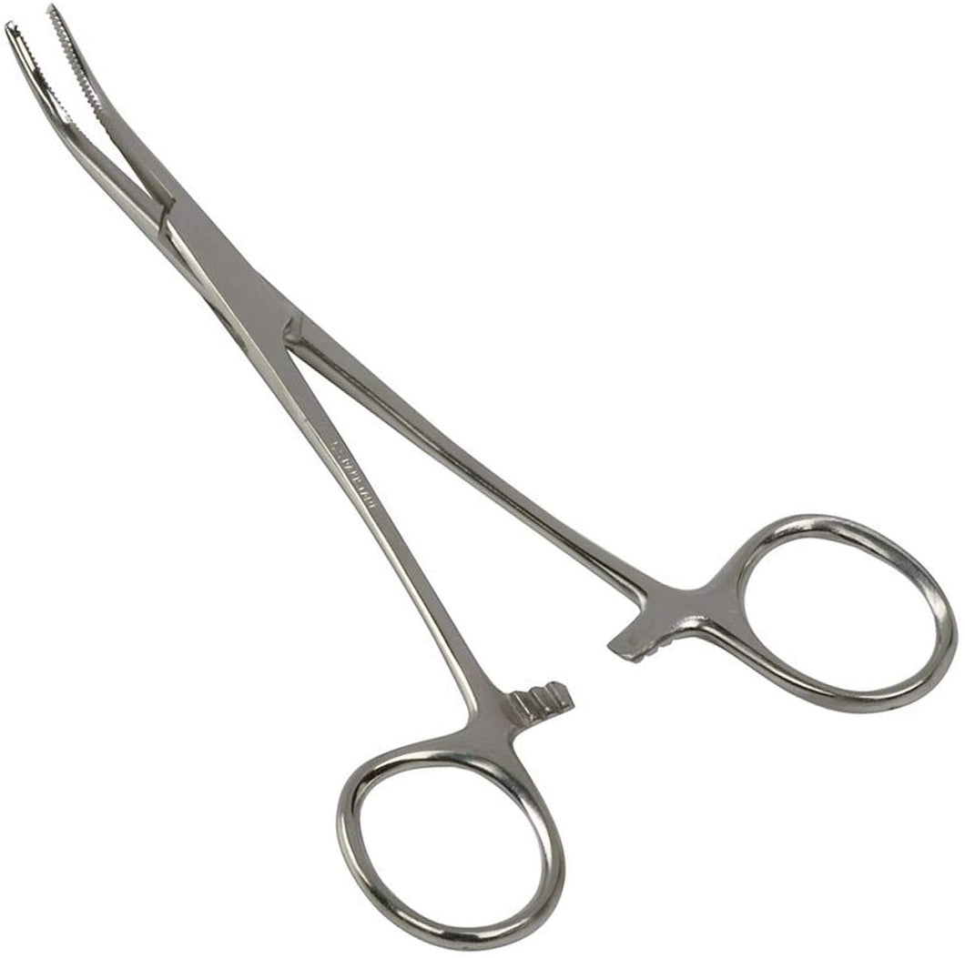 Briggs Precision Kelly Forceps Locking Tweezers Clamp, Silver, Curved, 5-1/2 Inch