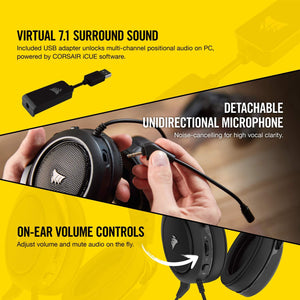 Corsair HS60 – 7.1 Virtual Surround Sound PC Gaming Headset w/USB DAC - Discord Certified Headphones – Compatible with Xbox One, PS4, and Nintendo Switch – Carbon