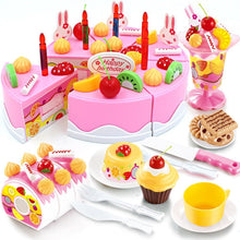 Load image into Gallery viewer, Mundo Toys Birthday Cake Play Food Set PINK 75Pcs Plastic Kitchen Cutting Toy Pretend Play