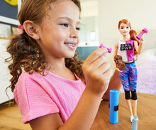 Load image into Gallery viewer, Barbie Fitness Doll, Red-Haired, with Puppy and 9 Accessories, Including Yoga Mat with Strap, Hula Hoop and Weights, Gift for Kids 3 to 7 Years Old