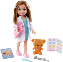 Load image into Gallery viewer, Barbie Chelsea Can Be Playset with Brunette Chelsea Doctor Doll (6-In/15.24-cm), Clipboard, EKG Reader, Band-Aid Stickers,2 Medical Tools, Teddy Bear, Great Gift for Ages 3 Years Old &amp; Up