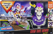 Load image into Gallery viewer, Monster Jam, Grim Takedown Playset with Lights &amp; Sounds, Featuring Exclusive 1: 64 Scale Die-Cast Grave Digger Monster Truck