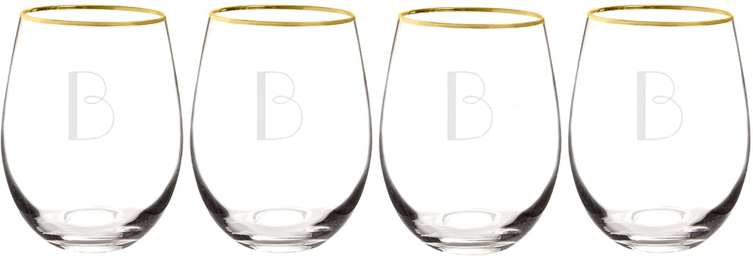 Cathy's Concepts Personalized Gold Rim Stemless Wine Glasses (Set of 4), Clear